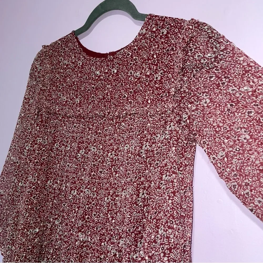 Coconut Prairie Dress Girls Size 11/12 Ruffle Tulle Ditsy Floral Cottagecore